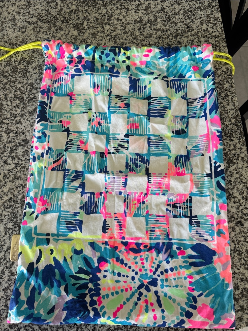 Lily Pulitzer Colorful Drawstring Printed Tote Bag - Neon Pink, Teal, Navy